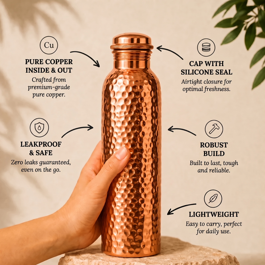 Levarres™ Pure Copper Water Bottle — Handcrafted | Naturally Antimicrobial | 800ml