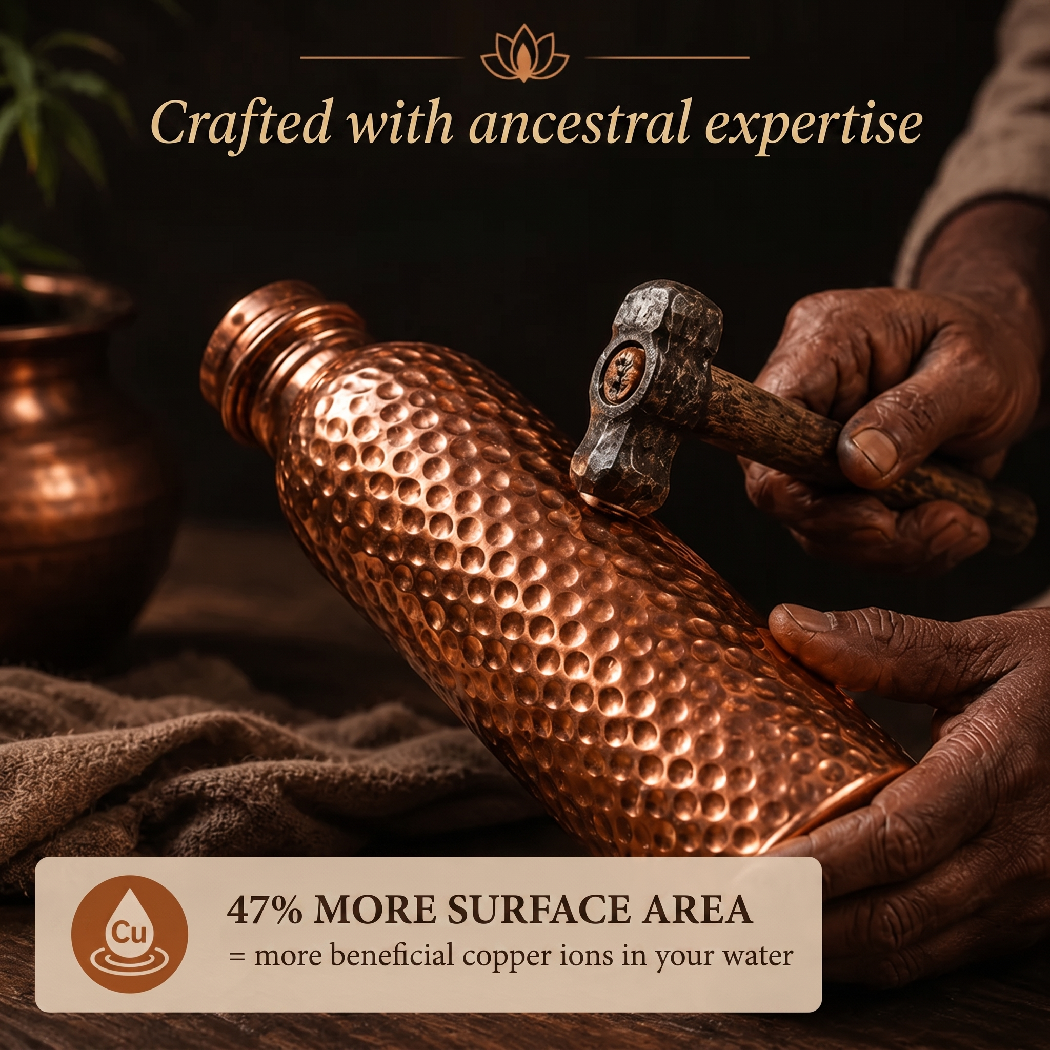 Levarres™ Pure Copper Water Bottle — Handcrafted | Naturally Antimicrobial | 800ml